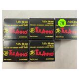 100 ROUNDS OF TULA 7.62 X 39 AMMUNITION - 5 BOXES
