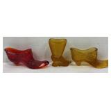 LOT OF 3 FENTON GLASS SLIPPER SHOES - AMBER DAISY
