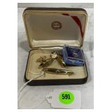 FREEMASONS TIE CLIP AND CUFFLINK SET WITH PINS &