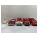 LOT OF 5 ASSORTED DIE CAST & GLASS CARS AND TRUCKS