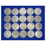 LOT OF 20 ASSORTED DATE KENNEDY HALF DOLLARS