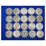 LOT OF 20 ASSORTED DATE KENNEDY HALF DOLLARS