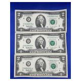 LOT OF THREE 1995 $2 FEDERAL RESERVE NOTES - CRISP