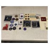 LARGE LOT OF FOREIGN COINS, MEDALLIONS, KENNEDY