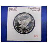 1988 SUNSHINE SILVER ONE OUNCE .999 FINE SILVER