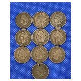 LOT OF 10 ASSORTED DATE INDIAN HEAD CENTS