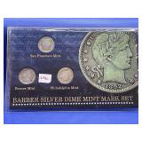 BARBER SILVER DIME MINT MARK SET