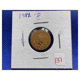 1914-D INDIAN HEAD TWO 1/2 DOLLAR GOLD COIN