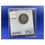 1853 SEATED DIME GOOD