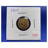 1909 INDIAN HEAD TWO 1/2 DOLLAR GOLD COIN