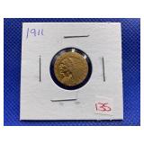 1911 INDIAN HEAD TWO 1/2 DOLLAR GOLD COIN