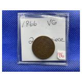 1866 TWO CENT PIECE VG