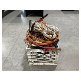 MILK CRATE FULL OF SCRAP WIRE, JUMPER CABLES AND