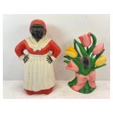 CAST IRON MAMMY BANK 11' & CAST IRON FLOWER DOOR