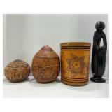 HAND CARVED GOURDS, WOOD PLANTER & BESMO SOAP
