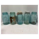 LOT OF 16 BLUE BALL JARS - SOME ZINC LIDS