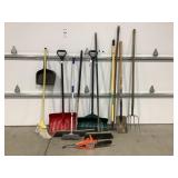 LARGE LOT OF ASSORTED HAND TOOLS - SNOW SHOVELS,