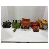 LOT OF FARM TOYS. GRAIN WAGON, OLD GRAVEL TRUCK,