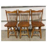 LOT OF 3 WOOD SWIVEL TOP WOODEN BAR STOOLS - 24'