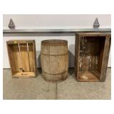 2 PRIMITIVE WOODEN NAIL KEG AND WOODEN SHIPPING