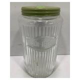 VINTAGE HOOSIER RIBBED GLASS COFFEE JAR WITH LID