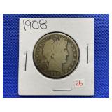 1908 BARBER HEAD HALF DOLLAR
