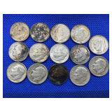 LOT OF 14 ASSORTED DATE ROOSEVELT SILVER DIMES