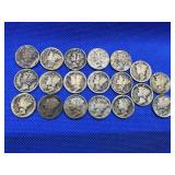 LOT OF 19 MERCURY HEAD ASSORTED DATE SILVER DIMES