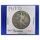 1917-D WALKING LIBERTY HALF DOLLAR - ON REVERSE