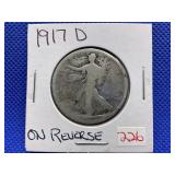 1917-D WALKING LIBERTY HALF DOLLAR - ON REVERSE