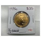 1986 AMERICAN EAGLE $25 1/2 OUNCE GOLD COIN