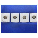 LOT OF 4 CANADIAN SILVER DIMES 1958, 1959, 1960 &