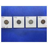 LOT OF 4 CANADIAN SILVER DIMES 1940, 1943, 1945 &