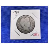 1913D BARBER HALF DOLLAR