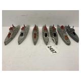 Lot of 7 Tootsie Toy Ships - missing some of the
