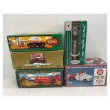 Lot of 5 Texaco die cast coin banks and Matchbox