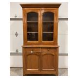 Antique 2 Pc Glass Front Step Back Cupboard -