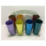 vintage aluminum Colorful tumblers with Rack - set