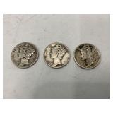 Lot of 3 silver Mercury dimes