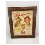 Framed 7 Up Ad - framed 7UP paper advertiser - 17'