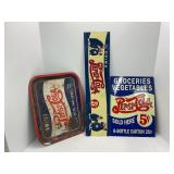 Embossed Pepsi-Cola signs and trays
