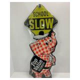 Top Value Stamps slow school zone metal embossed