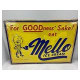 Mello Ice Cream embossed metal Sign - 20' x 14'