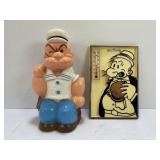 Popeye 7 1/2' vintage plastic bank & Whimpey