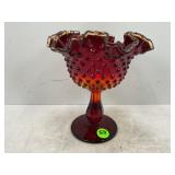FENTON ORANGE GLASS HOBNAIL AMBERINA PEDESTAL