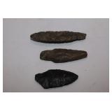 NATIVE AMERICAN SPEAR POINTS - 4', 3 1/4' & 2