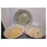LOT OF 3 ENAMELWARE BOWLS - LARGEST IS 15' ACROSS
