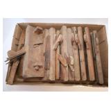 LARGE LOT OF PRIMITIVE WOOD WOODWORKING PLANES