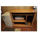 ROLL AROUND COMPUTER DESK WITH HP PRINTER AND