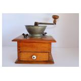 ANTIQUE HAND CRANK COFFEE GRINDER WITH DRAWER